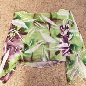 Y2K Floral Sheer Blouse with Green and Purple